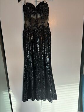 Night Moves Black Sequin Strapless Prom Dress